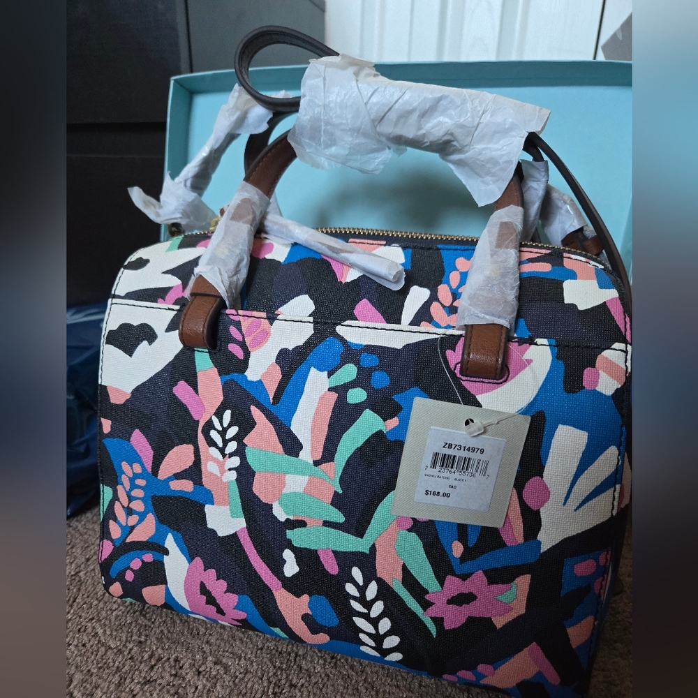 Rachel Satchel Black Floral Bag - Fossil